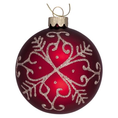 Red snowflake gold glitter raudonas kalėdinis stiklinis žaisliukas eglutei Red snowflake gold glitter raudonas kalėdinis stiklinis žaisliukas eglutei